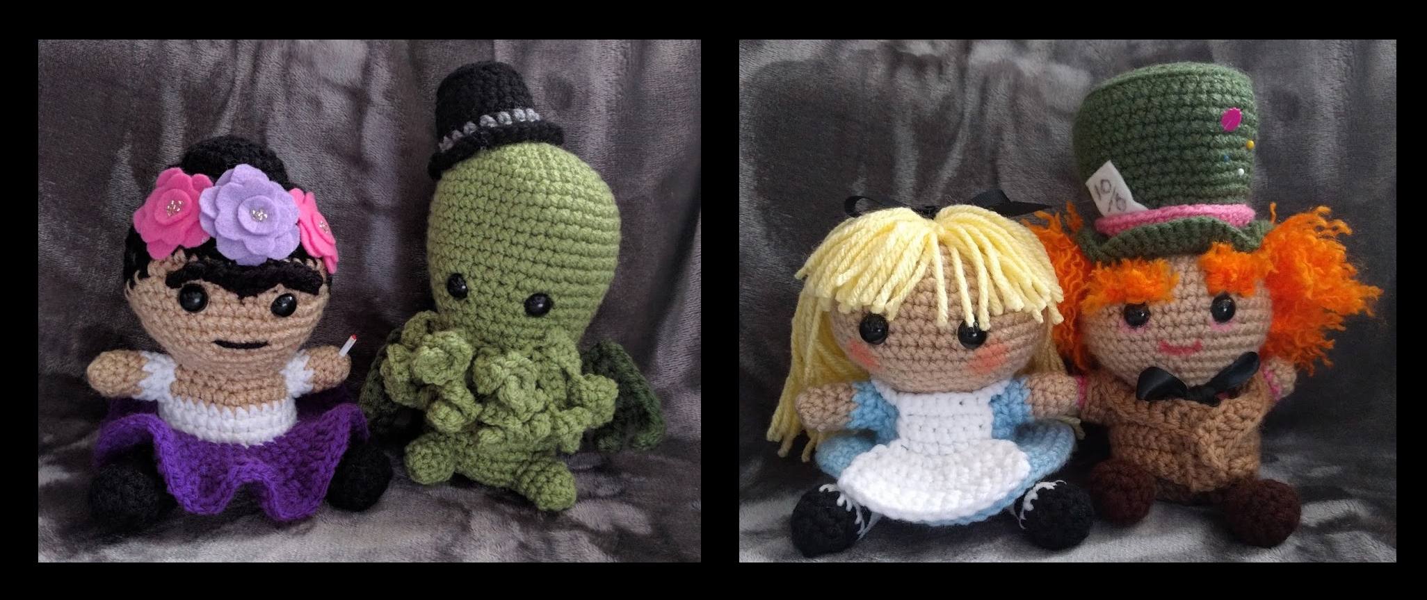 Examples of Trisha's amigurumi dolls.