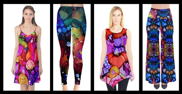 Examples of Amy's Alcohol Ink Art on clothing.